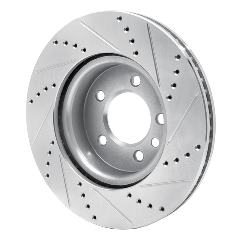 Land Rover LR3 Brake Rotor (1) - Front Left - R1 Concepts - Drilled & Slotted - Silver - `05-`07